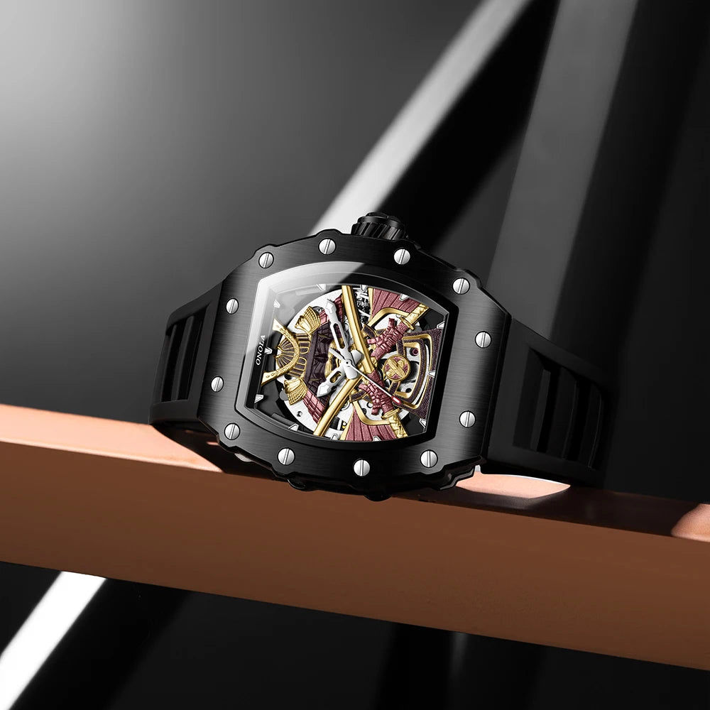 ONOLA Luxury Men's Automatic Mechanical Watch Waterproof Watch Luminous Barrel Shape Military Sports Wristwatch Men's Watch