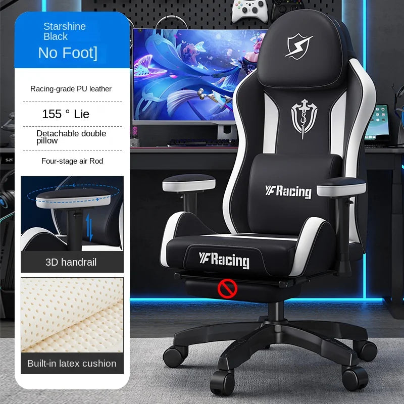 Ergonomic Gaming Chair with Latex Seat Cushion, Adjustable Backrest, Dual Headrest, 4D Pneumatic Lift, Office Computer Chair