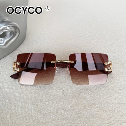 Fashion Rimless Square Sunglasses For Man Leopard Design Gradient Sun Glasses Woman Luxury Outdoor Eyewear UV400