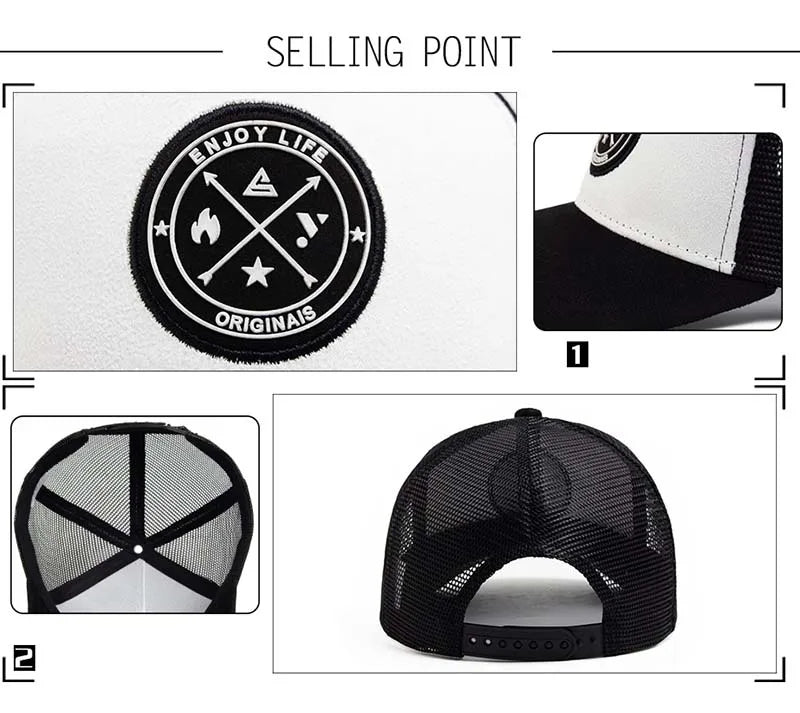 Populär mesh-baseballkeps, unisex, moderiktig, avslappnad, andningsbar, med bokstavsikon, hiphop-trucker-keps, utomhussport, pappakeps