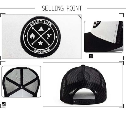 Populär mesh-baseballkeps, unisex, moderiktig, avslappnad, andningsbar, med bokstavsikon, hiphop-trucker-keps, utomhussport, pappakeps