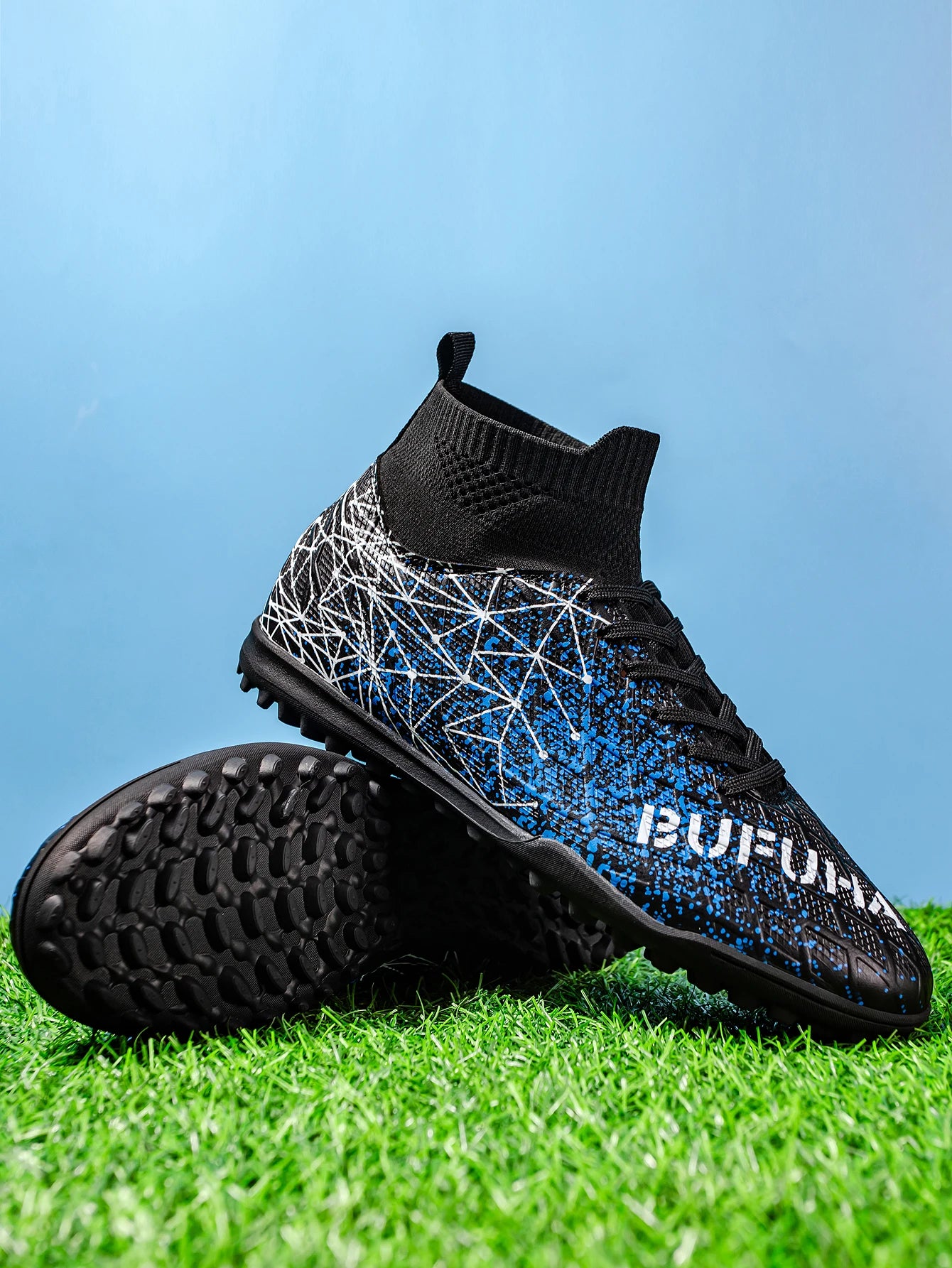TF Soccer Shoes For Kids Youth PU Fabric Upper Rubber Sole Wear-Resistant Non-Slip Training Football Boots