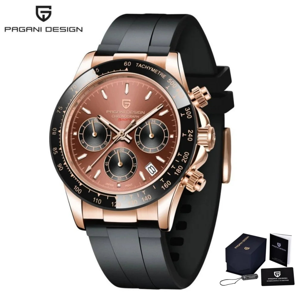 Nuevo original PAGANI DESIGN PD-1664 reloj de pulsera de lujo para hombre con movimiento de cuarzo japonés VK63, cristal de zafiro, cronógrafo impermeable dorado