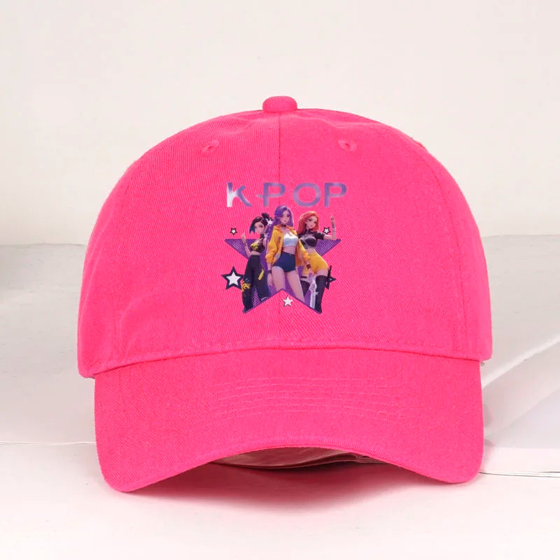 Boné de Baseball K-POP com Aba Curva Suave e Estampa de Grupo Feminino Cartoon - Unissexo, Casual, Retro e Ajustável - Chapéu de Sol Y2K