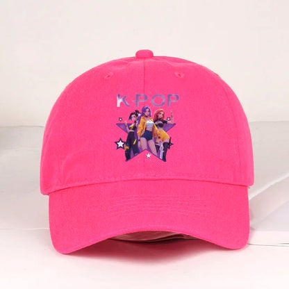 Boné de Baseball K-POP com Aba Curva Suave e Estampa de Grupo Feminino Cartoon - Unissexo, Casual, Retro e Ajustável - Chapéu de Sol Y2K