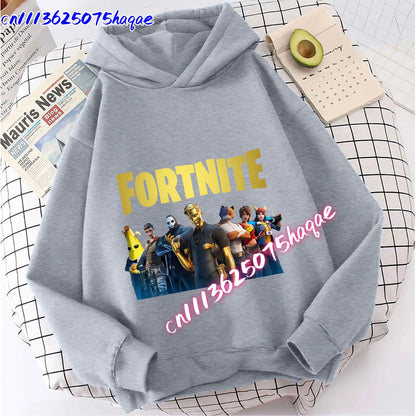 Nowa bluza dziecięca z kapturem Fortnites z nadrukiem postaci z gry, styl kreskówkowy, jesienna odzież casualowa, zimowa bluza dla chłopców