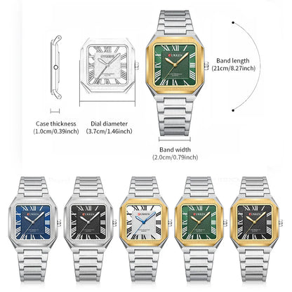 CURREN Vintage Square Design Dial with Roman Numeral Classic Business Dress Quartz Watch for Men with Luminous Hands 8482
