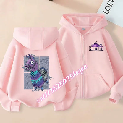 Neue Fortnite-Kapuzenjacke für Kinder im Herbst, mit Cartoon-Spielcharakter-Print, Reißverschluss, Winterjacke für Jungen