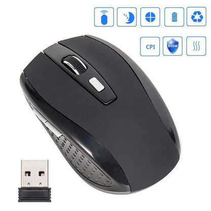 Ratón inalámbrico óptico 2.4GHz con receptor USB para gaming, 6 botones, para ordenador PC, portátil y accesorios