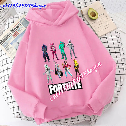Nowa bluza dziecięca z kapturem Fortnites z nadrukiem postaci z gry, styl kreskówkowy, jesienna odzież casualowa, zimowa bluza dla chłopców