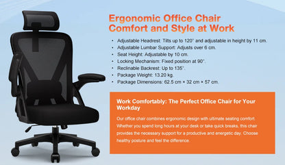 Office Chair Ergonomic Reclining 90°-135°,Desk chair with Lumbar Support,Computer chair Adjustable Headrest,living room chairs