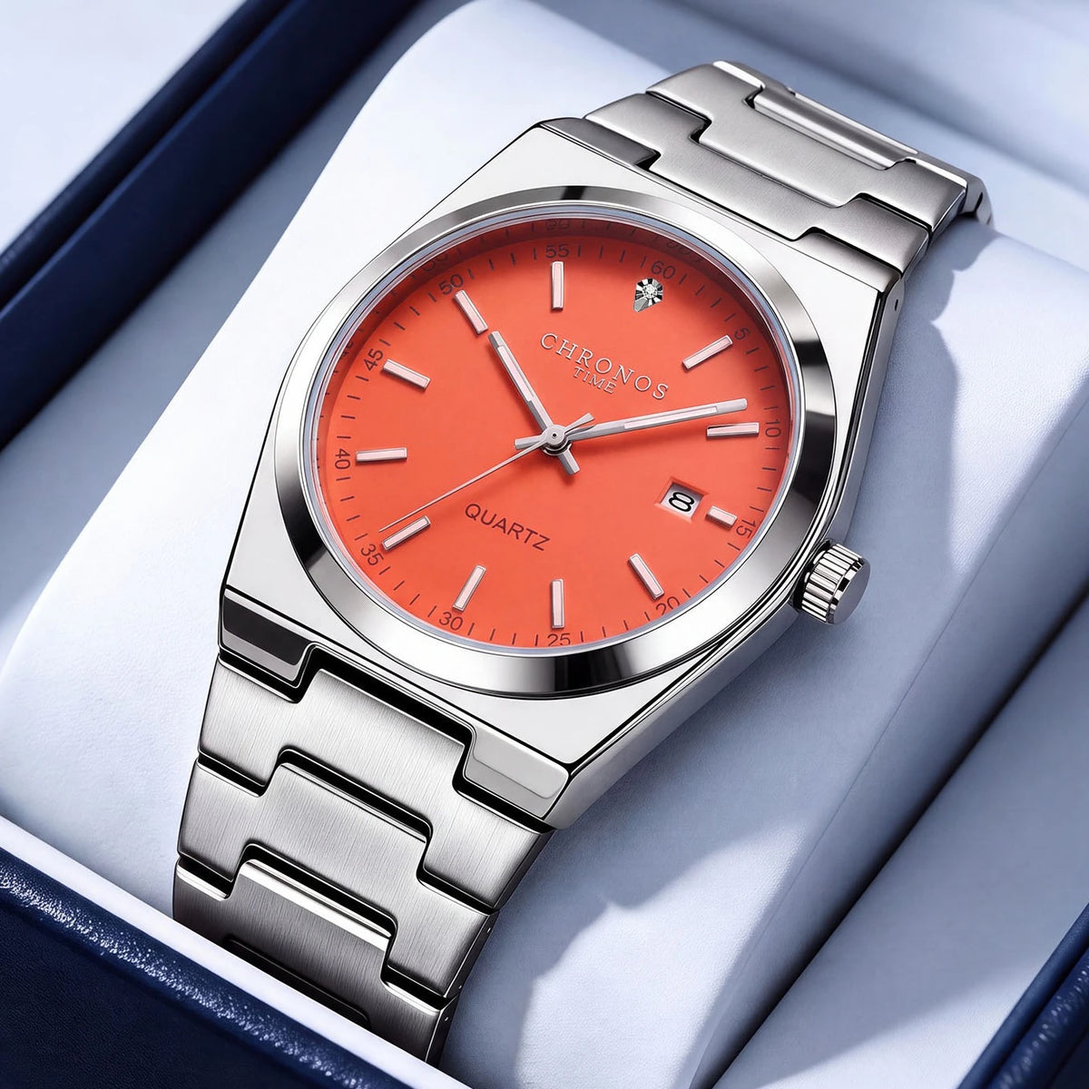 CHRONOS men’s quartz watch – Stainless steel bracelet, water-resistant, luminescent hands, date display – Ideal for work, sport or everyday wear