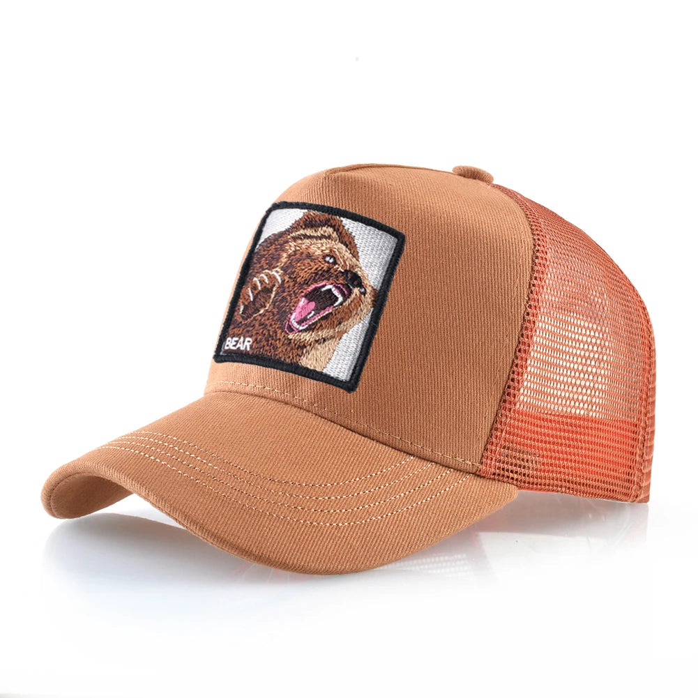 Four Seasons Snapback Baseball Cap Men Fashion Bear Embroidery Hip Hop Hat Women Outdoor Breathable Mesh Trucker Hat