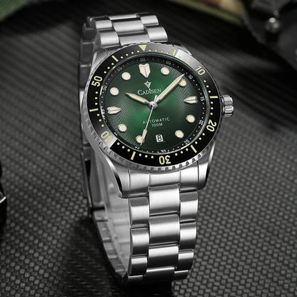 CADISEN Mechanical Automatic Watch Luxury Sapphire Japan MIYOTA 8215 Blue Wristwatch Ceramic Ring Waterproof Gift Men Watch