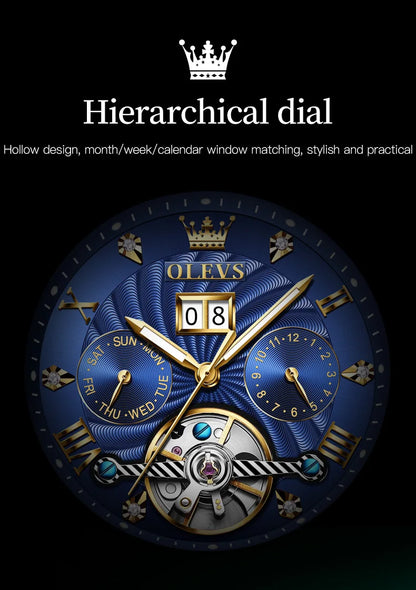 OLEVS 9910 Mens Watch Original Luxury Brand Waterproof Luminous  Automatic Mechanical Watch Dual Calendar Watch Box Reloj