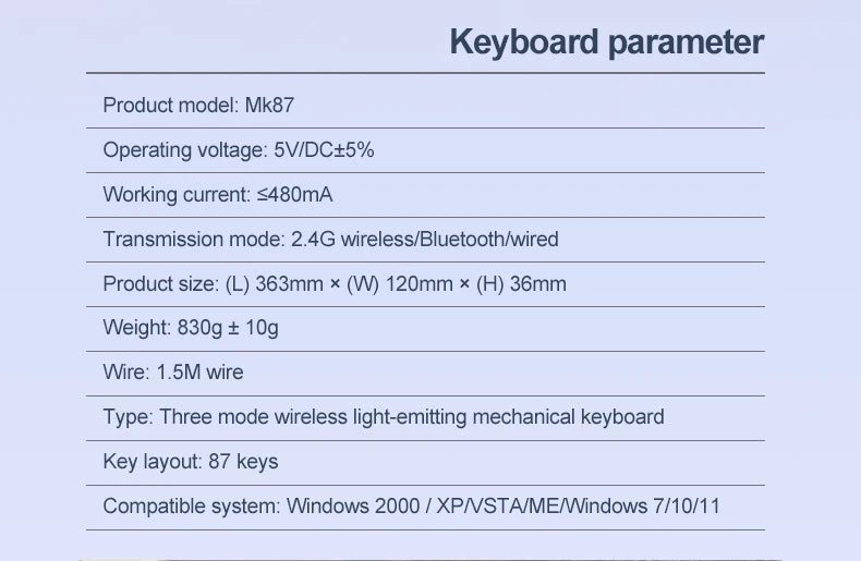 SMAILWOLF MK87 teclado mecânico sem fios Bluetooth para e-sports, com teclas completas, hot-swap e personalização