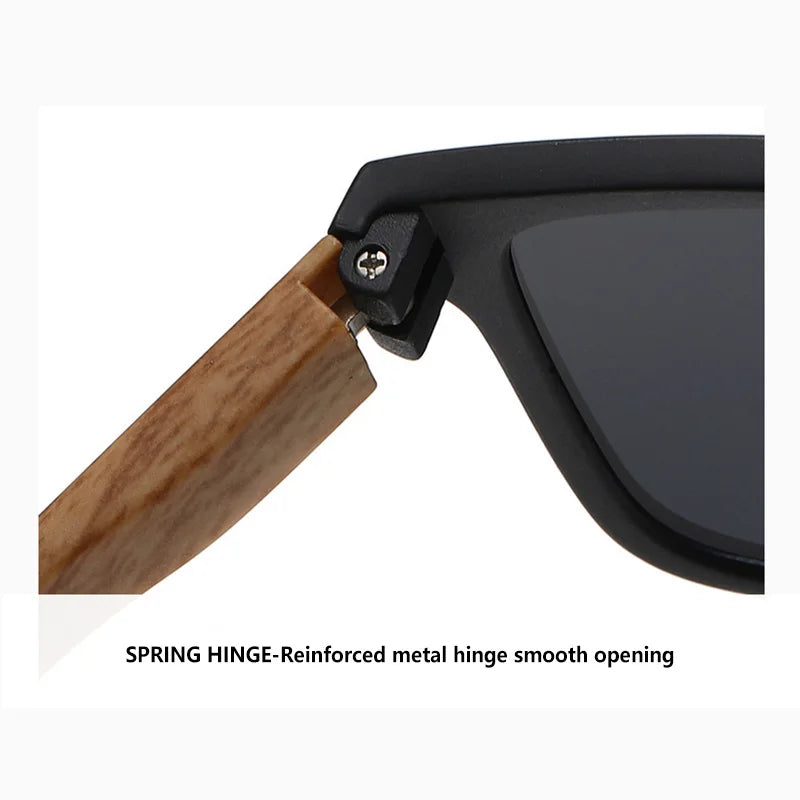 New Fashion Square Sunglasses Wood Grain Spring Hinge UV400 Unisex for Driving Hiking Travel 2026