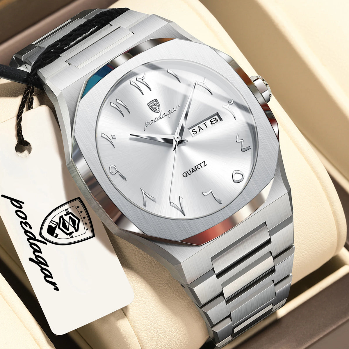 POEDAGAR luxury men’s quartz watch, water-resistant, stainless steel, men’s watch, day-date, business watches for men, Reloj Hombre