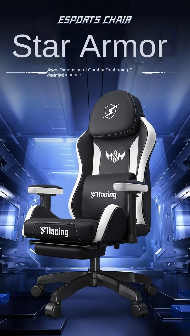 Ergonomic Gaming Chair with Latex Seat Cushion, Adjustable Backrest, Dual Headrest, 4D Pneumatic Lift, Office Computer Chair