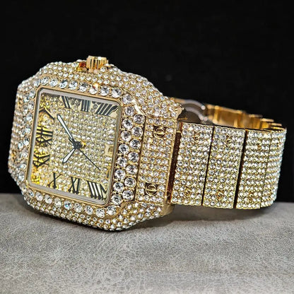 Hot UNIGUET Men's Square Watch Luxury Hip Hop Diamond Jewelry Waterproof Stainless Steel Quartz Wristwatch Fashion Man Accessory