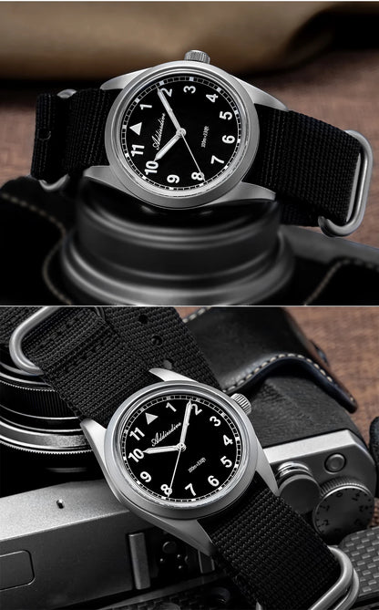 Relógio analógico masculino ADDIESDIVE 36mm com vidro espelhado bolha, 100m à prova de água, luminoso, simples, em quartzo, com bracelete em nylon