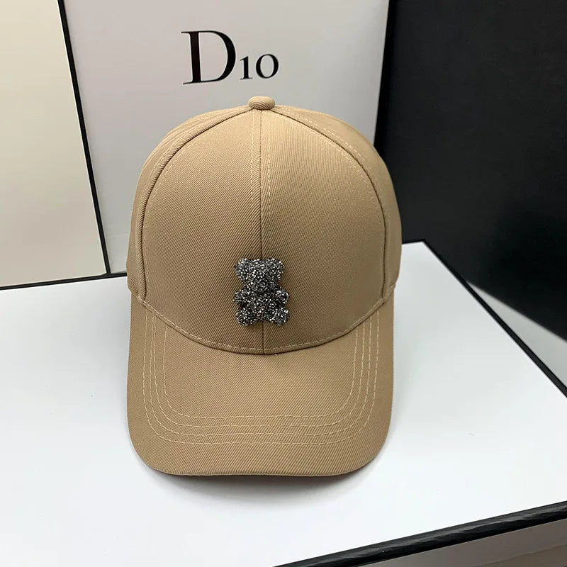 Șapcă de baseball de vară pentru femei, creată de un designer de modă, cu motiv „Ursul sălbatic coreean”, cu strasuri, șepci de soare, șepci de stradă K-pop, viziere pentru exterior, șapcă hip-hop