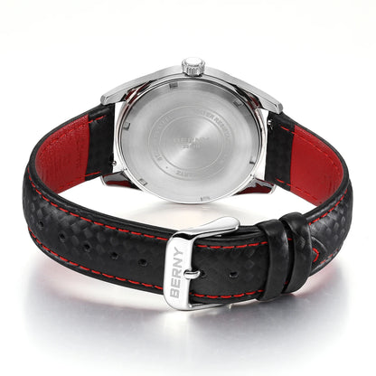Montre pour homme BERNY – Montre à quartz élégante et classique, étanche à 10 ATM, dotée d'un verre saphir et d'aiguilles luminescentes, idéale pour une tenue habillée ou professionnelle, avec bracelet en cuir.
