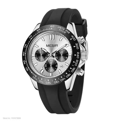 MEGIR men’s watch, luxury brand, quartz sports watch, stainless steel bracelet, water-resistant, chronograph, wristwatch