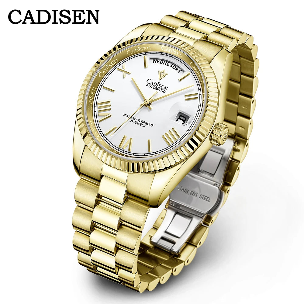 CADISEN Men's Mechanical Watches Luxury Meteorite Dial Automatic Watch For Men Week 100M Japan MIYOTA 8285 Movement Clock Man