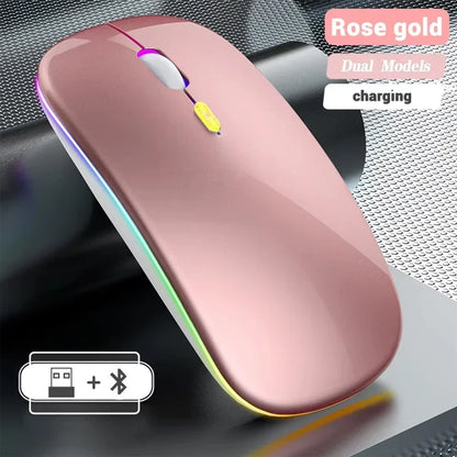 Mouse wireless ricaricabile a doppia modalità Bluetooth compatibile e 2.4G USB per computer, laptop, iPad, tablet e notebook, mouse da gaming