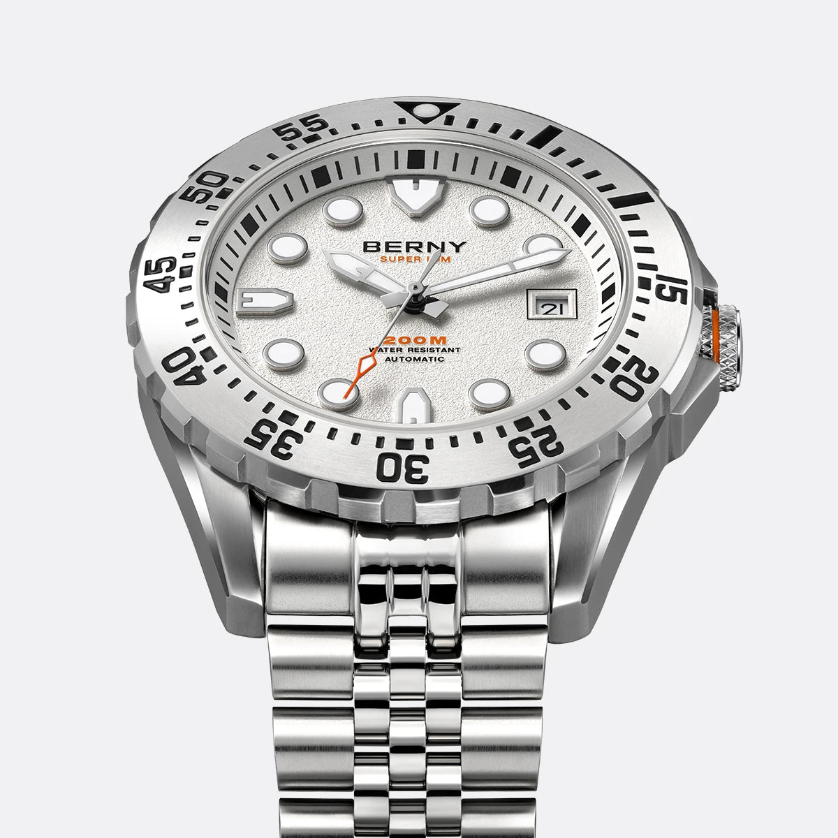 BERNY Men's Automatic Diver Watch Supper Luminous Sapphire AR Coated MIYOTA 8215 316LStainless Steel Single Crown Diving Watches