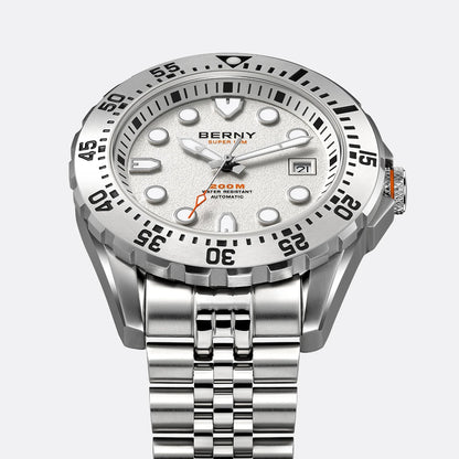 BERNY Men's Automatic Diver Watch Supper Luminous Sapphire AR Coated MIYOTA 8215 316LStainless Steel Single Crown Diving Watches