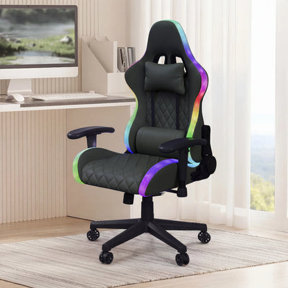 Rosahqnda Gaming Chair with Massage Function, Adjustable backrest,Computer Chair,with ambient light,Lumbar Cushion, Pillow,150 KG