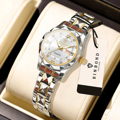 BINBOND ladies’ watch: a robust, luxurious, luminescent and water-resistant quartz watch, featuring an accurate date and day-of-the-week display.