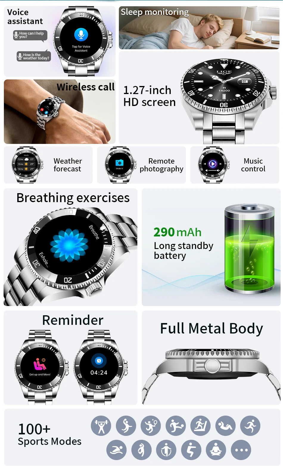LIGE 2026 Business Smart Watch Men IP68 Waterproof Bluetooth call Sport Men Watches 1.27"HD Screen Health Monitor New Smartwatch