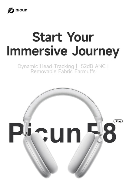 Auscultadores Sem Fios Picun F8 Pro ANC com Seguimento da Cabeça, Áudio Espacial 3D, ANC -52dB, Auscultadores Bluetooth HIFI com Microfone HD ENC, Baixa Latência e APP