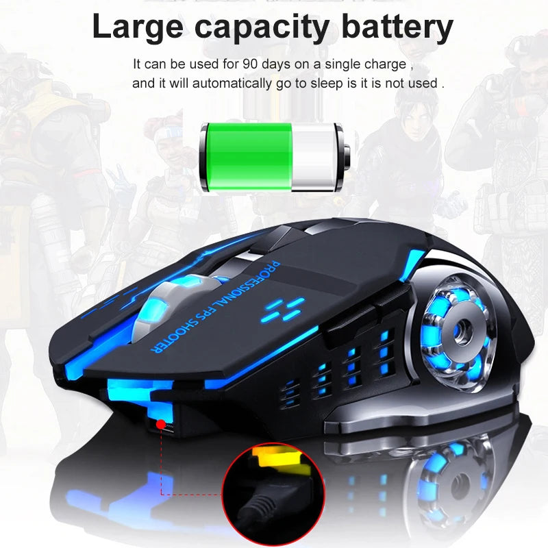 Ratón gaming Mecha inalámbrico Bluetooth 2.4G USB, recargable, silencioso y retroiluminado, ratón ergonómico para oficina, accesorios de juego