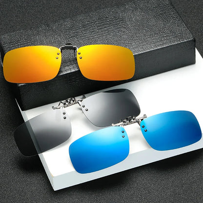 Classic Mirror Blue Flip Up Clip on Sunglasses Fishing Men Square Polarized Lens Metal Night Vision Driving UV400 Women Glasses