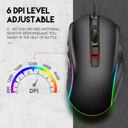 Mouse cablato da gaming e ufficio 7200 DPI con retroilluminazione RGB, 6 livelli DPI regolabili, 10 pulsanti programmabili e pulsante per tornare al desktop