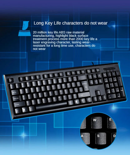 Q9 Einzelne Tastatur USB, quadratischer Anschluss, für Büro und Zuhause, PS2-Rundanschluss, kabelgebunden, für Desktop-Computer