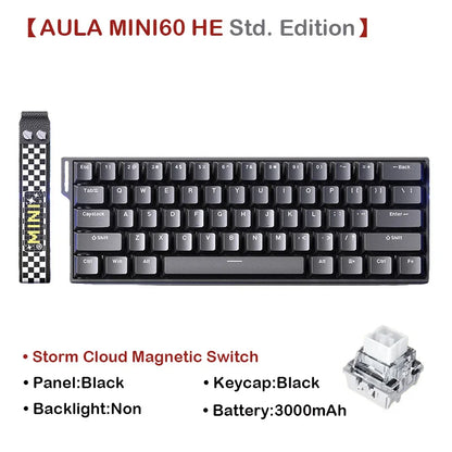 AULA MINI60 HE Tri-Mode Wireless Mechanical Keyboard Magnetic Switch 8000Hz Polling Rate RGB Backlit FPS Esports Gamer Keyboard