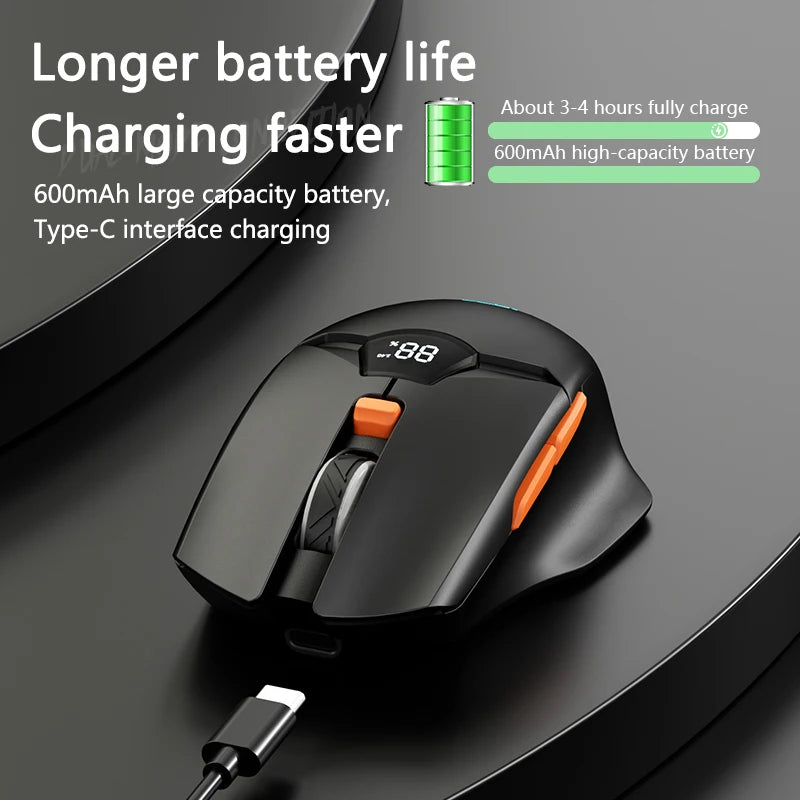 Mouse gaming wireless Warvank SX01 con display smart, regolazione DPI a 6 velocità, batteria ricaricabile da 600mAh, mouse Bluetooth silenzioso per ufficio