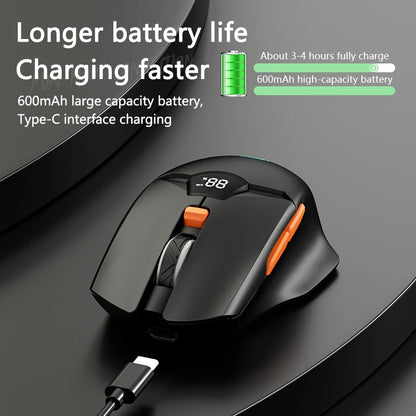 Mouse gaming wireless Warvank SX01 con display smart, regolazione DPI a 6 velocità, batteria ricaricabile da 600mAh, mouse Bluetooth silenzioso per ufficio