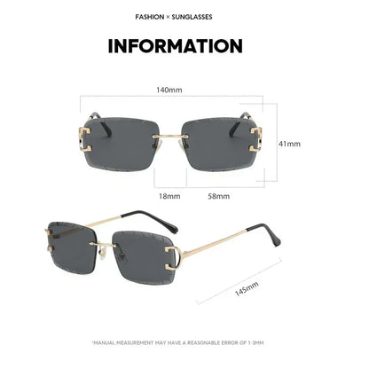 Fashion Square Sunglasses Vintage Women Men Frameless Sun Glasses Rimless Retro Luxury Brand Designer Eyeglasses UV400 Travel