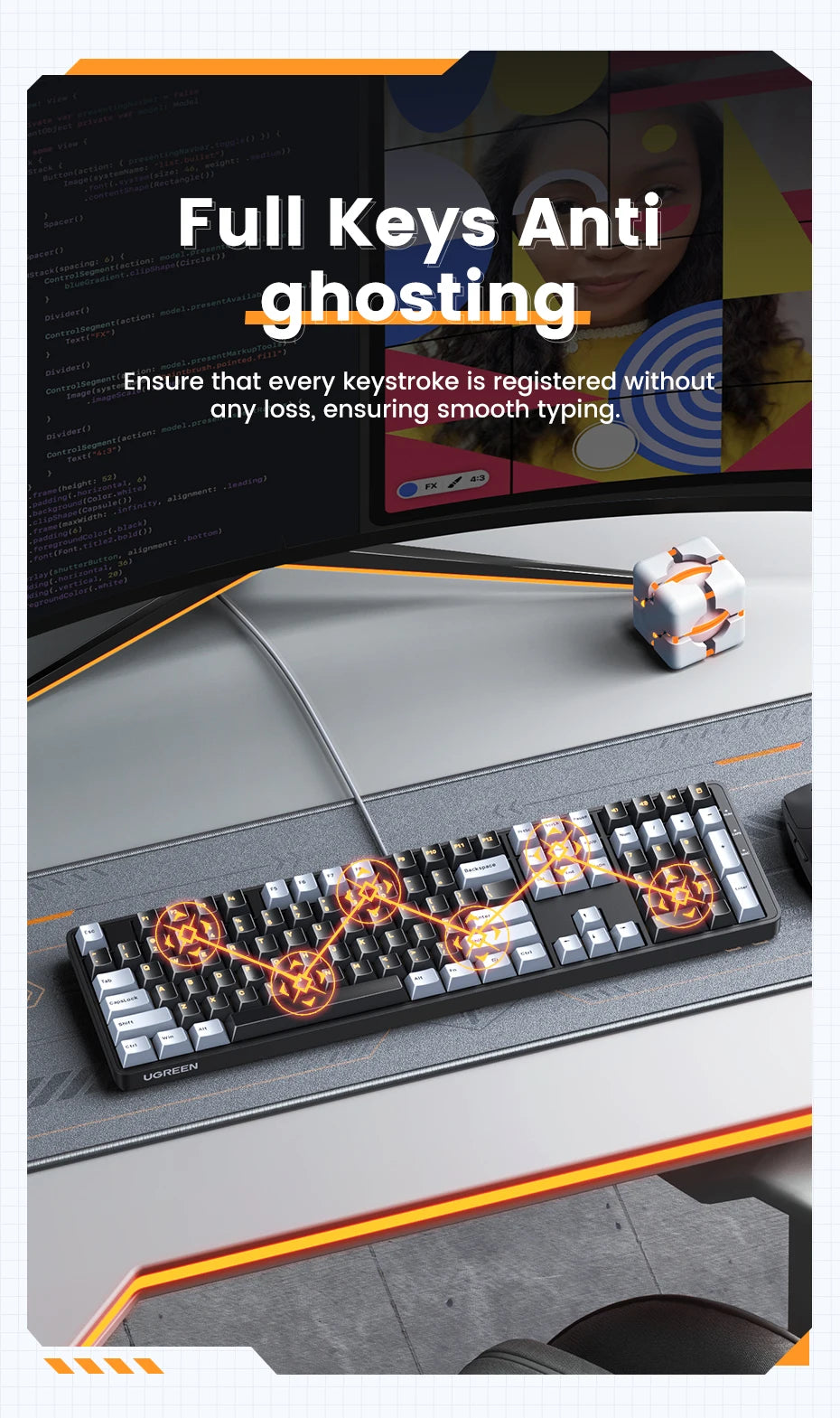 Tastiera meccanica UGREEN 108 tasti PBT, cablata, switch rossi, russo/coreano/EN, per desktop laptop Windows Mac OS Gaming