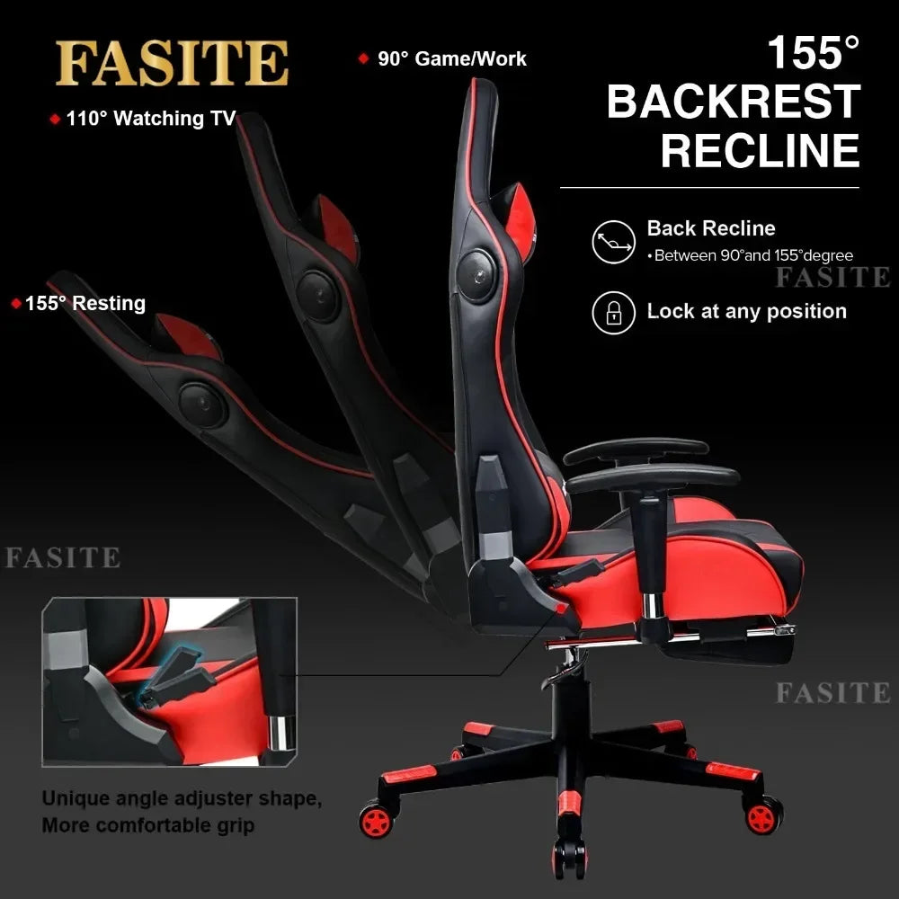 Ergonomic Gaming Chair with Footrest, Bluetooth Speakers, Reclining Computer Desk Chair, Adjustable Height Video Game Chair for Office