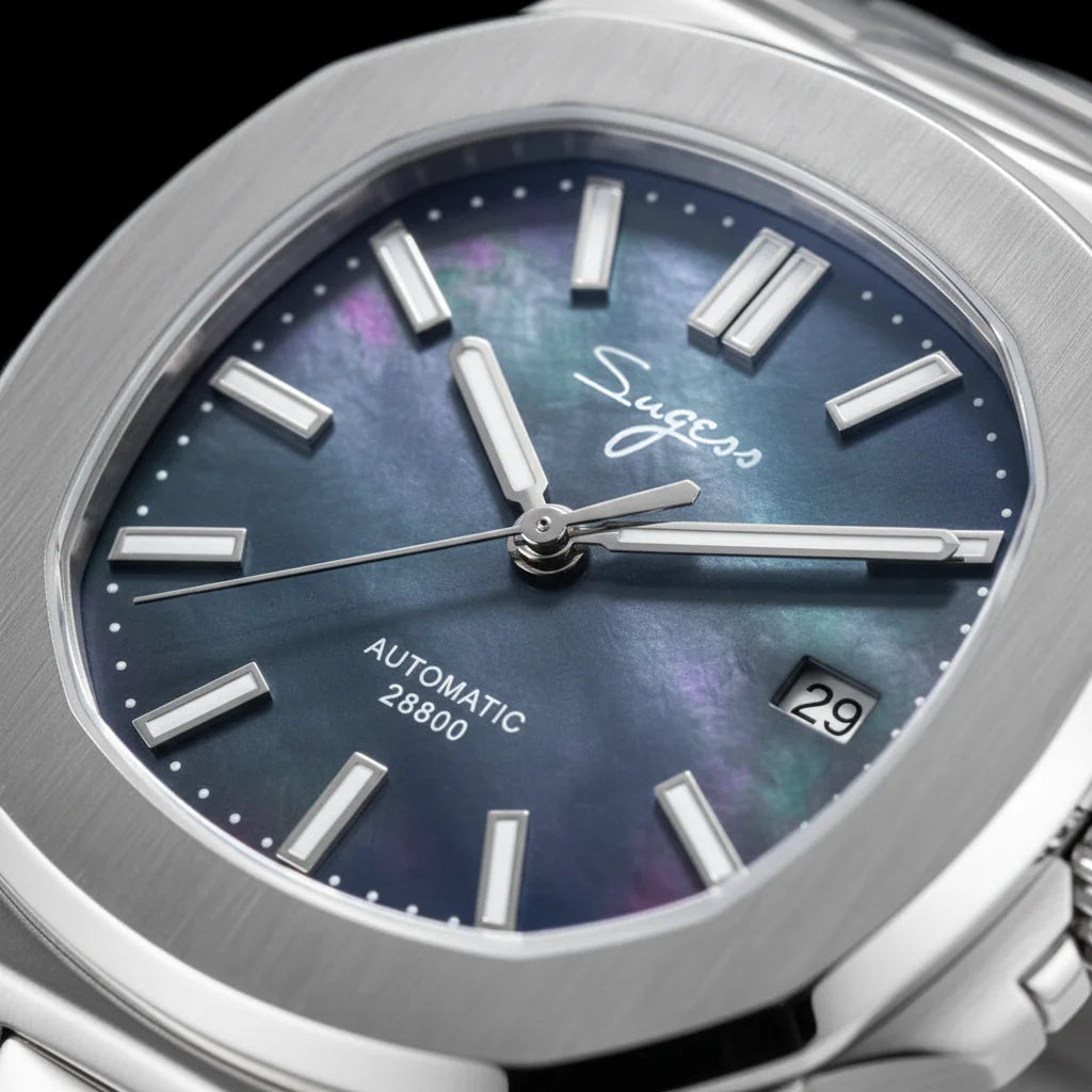 Orologio da uomo Sugess automatico meccanico da polso, movimento Miyota 9015, quadrante MOP, luminoso, impermeabile 5bar, bracciale di lusso S466