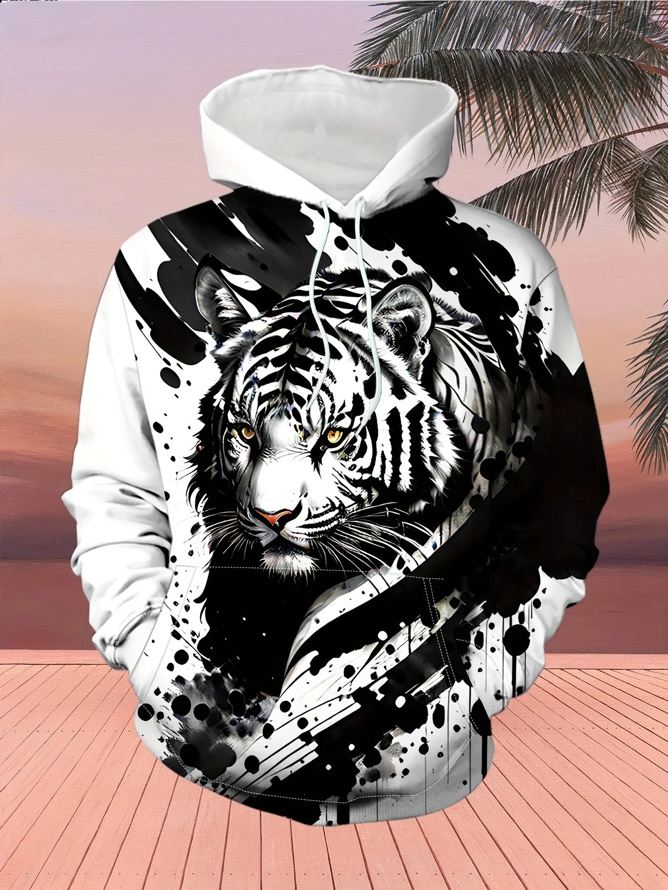 Herren-Outdoor-Hoodie mit 3D-Wolf-Grafik, Streetwear-Kapuzenpullover mit Fronttasche und Designer-Sweatshirt-Stil