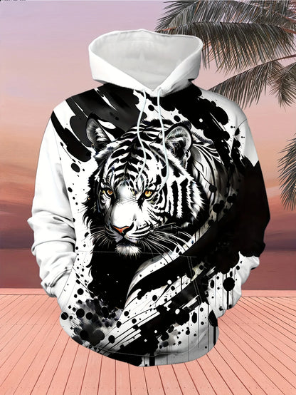 Herren-Outdoor-Hoodie mit 3D-Wolf-Grafik, Streetwear-Kapuzenpullover mit Fronttasche und Designer-Sweatshirt-Stil