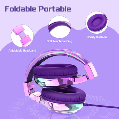 Gradient Kids Bluetooth Headphones Over Ear Girls Wireless Headphones With Mic Foldable Lightweight Headset For School Travel